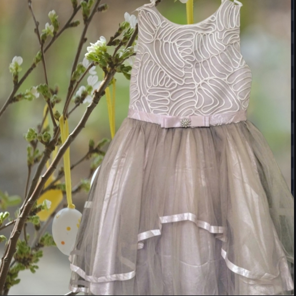 New "Sunny Fashion" Girls Dress Gray & Silver Embroidery Wedding Party‎ Size 10